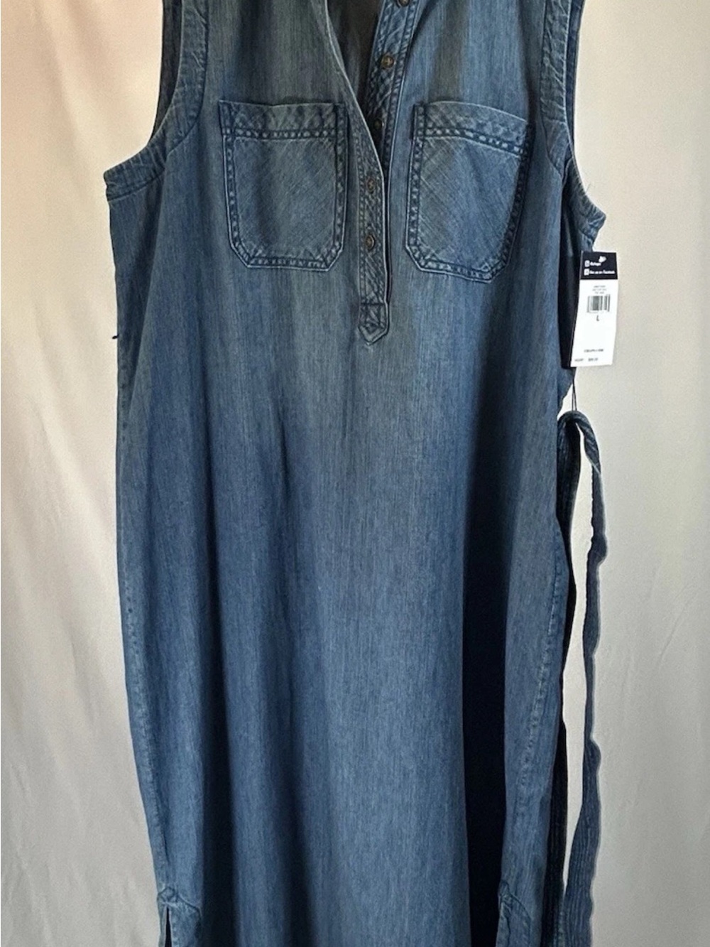 NWT Chaps Blue Denim Maxi Shirt Dress with Waist Tie - Picture 6 of 9